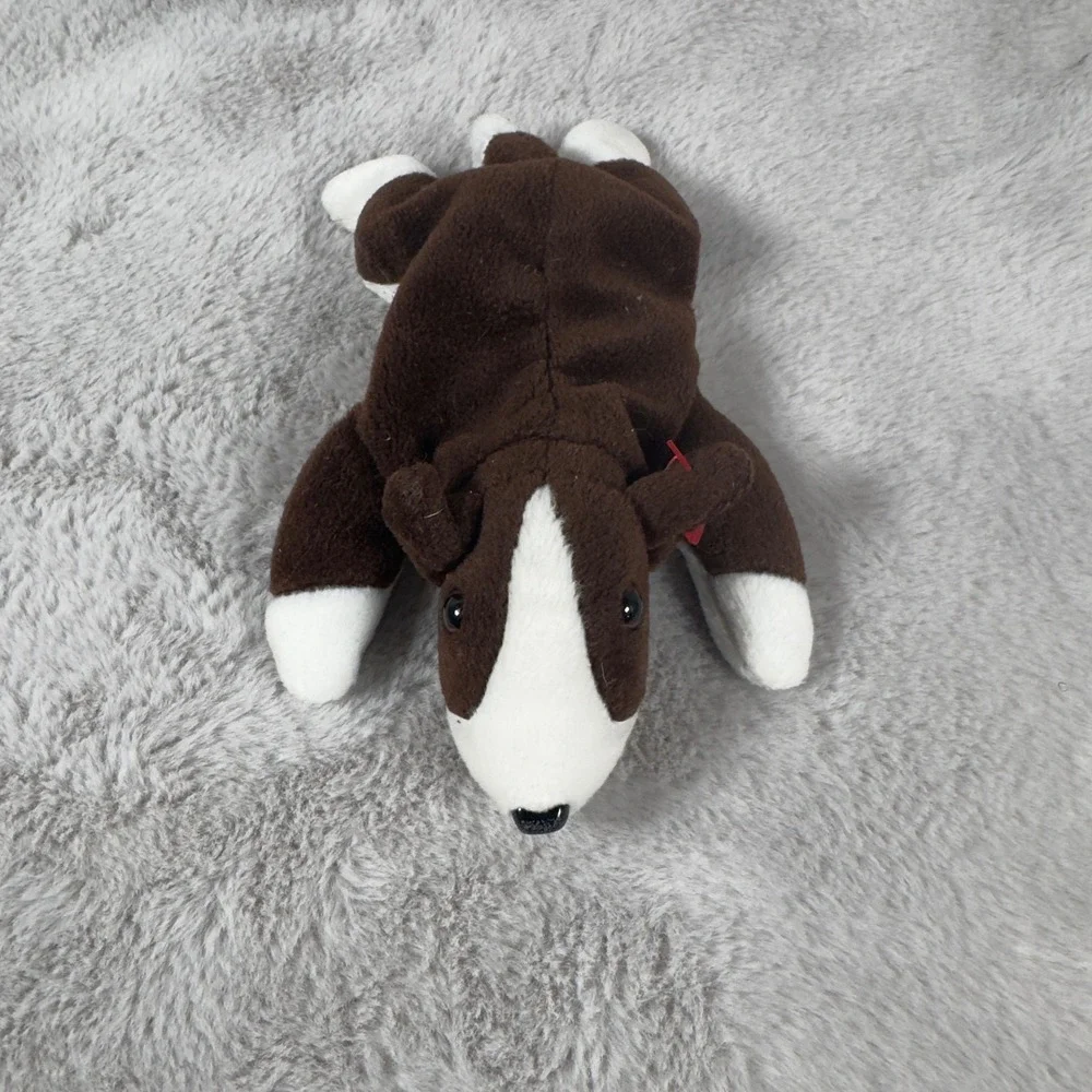 Ty‎ Beanie Baby Bruno the Bull Terrier Dog Brown White Plush Vintage 1997